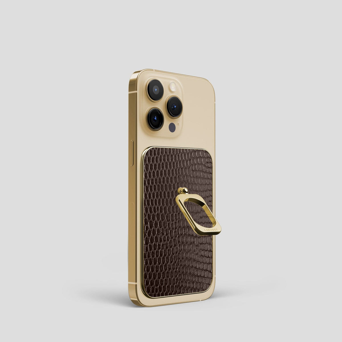 Brown iPhone 14 Pro MagSafe Ring Lizard with Gold Metal -2 | Brown-Gold