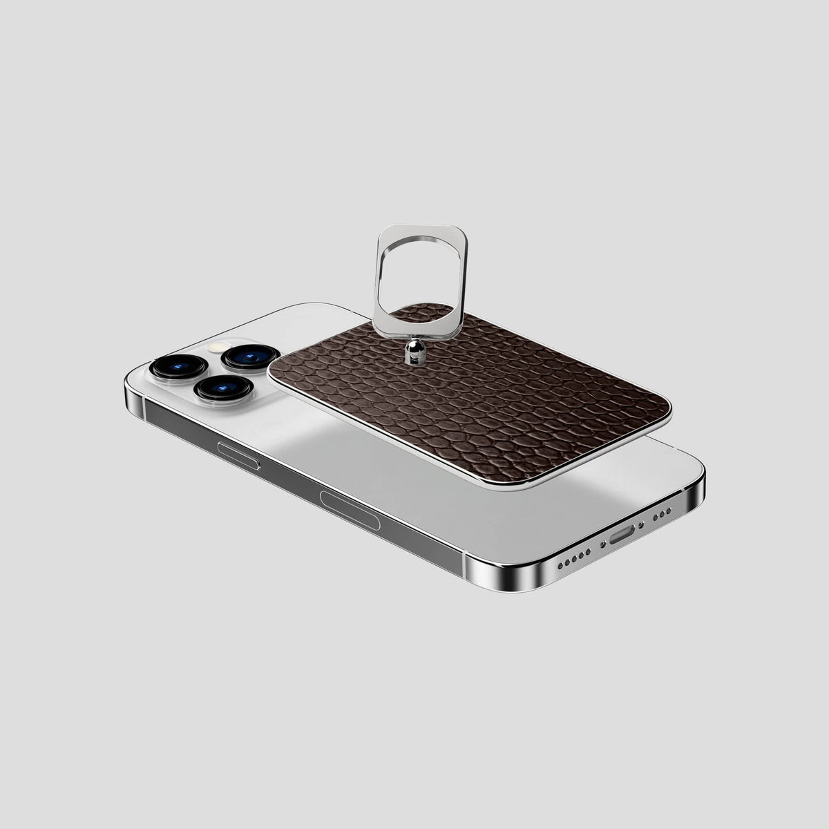 Brown iPhone 14 Pro MagSafe Ring Lizard with Steel Metal -4 | Brown-Steel
