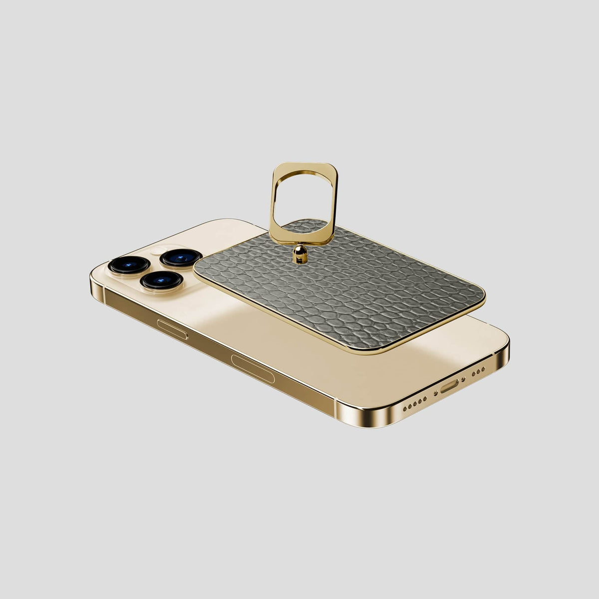 Grey iPhone 14 Pro MagSafe Ring Lizard with Gold Metal -4 | Grey-Gold