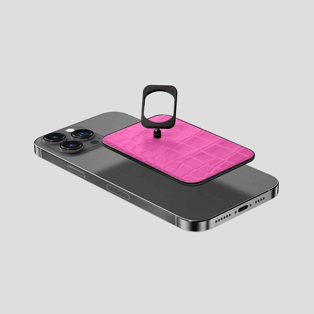 Fuchsia MagSafe Ring iPhone 14 Pro Max Alligator with Black Metal -4 | Fuchsia-Black