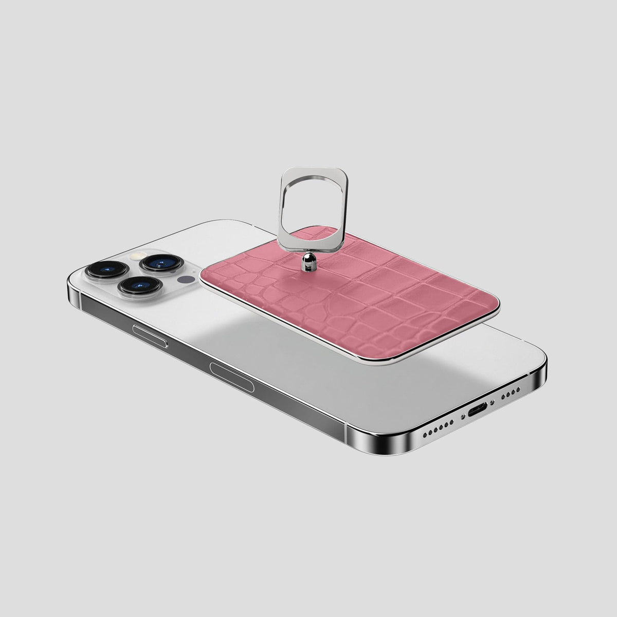 Pink MagSafe Ring iPhone 14 Pro Max Alligator with Steel Metal -4 | Pink-Steel