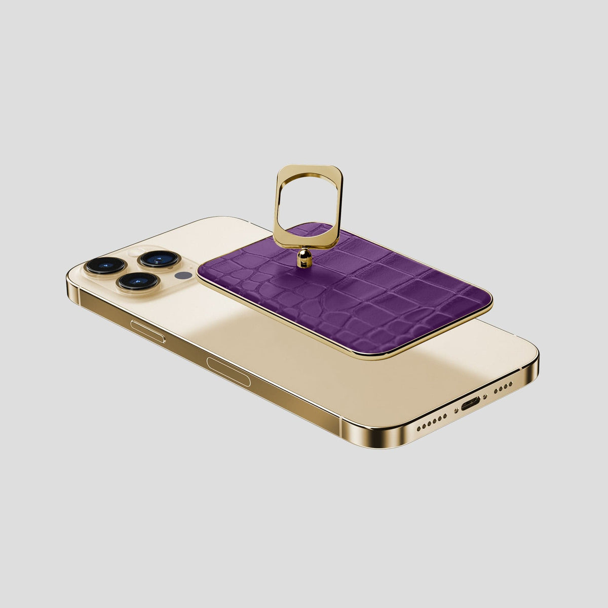 Purple MagSafe Ring iPhone 14 Pro Max Alligator with Gold Metal -4 | Purple-Gold
