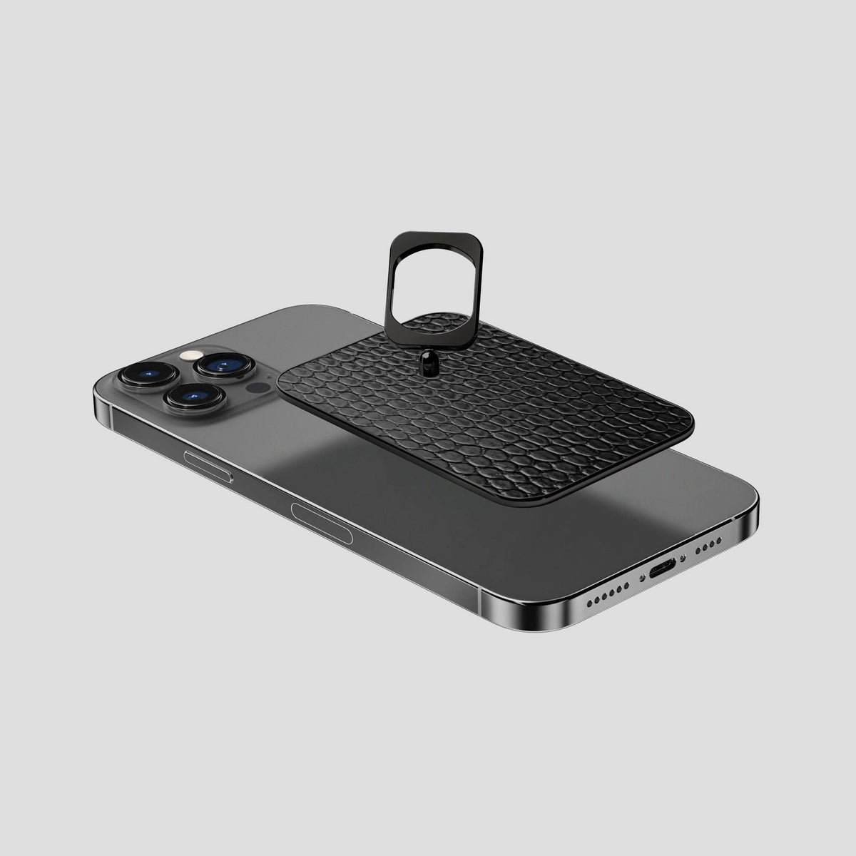 Black iPhone 15 Pro Max MagSafe Ring Lizard with Black Metal -4 | Black-Black