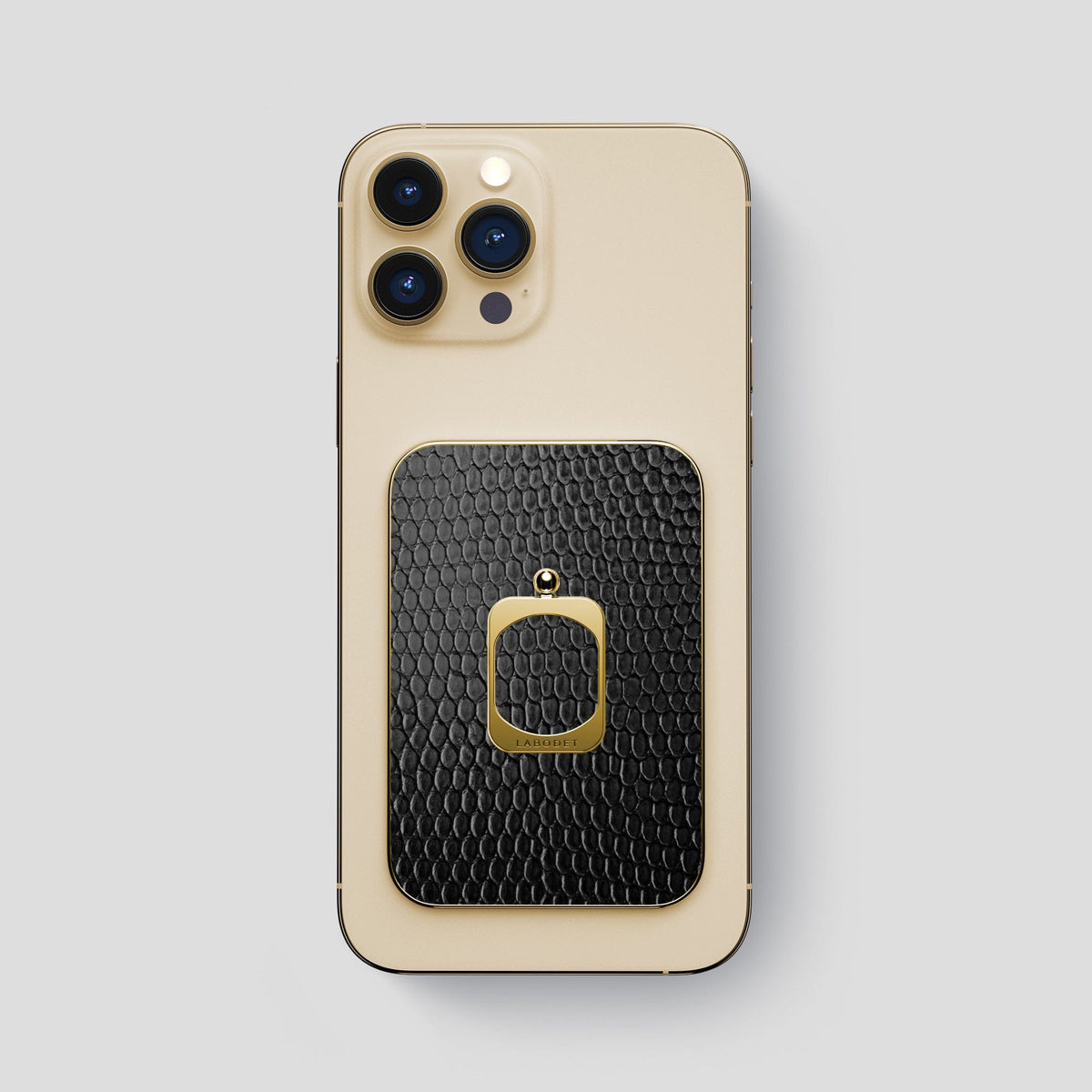 Black iPhone 15 Pro Max MagSafe Ring Lizard with Gold Metal -1 | Black-Gold