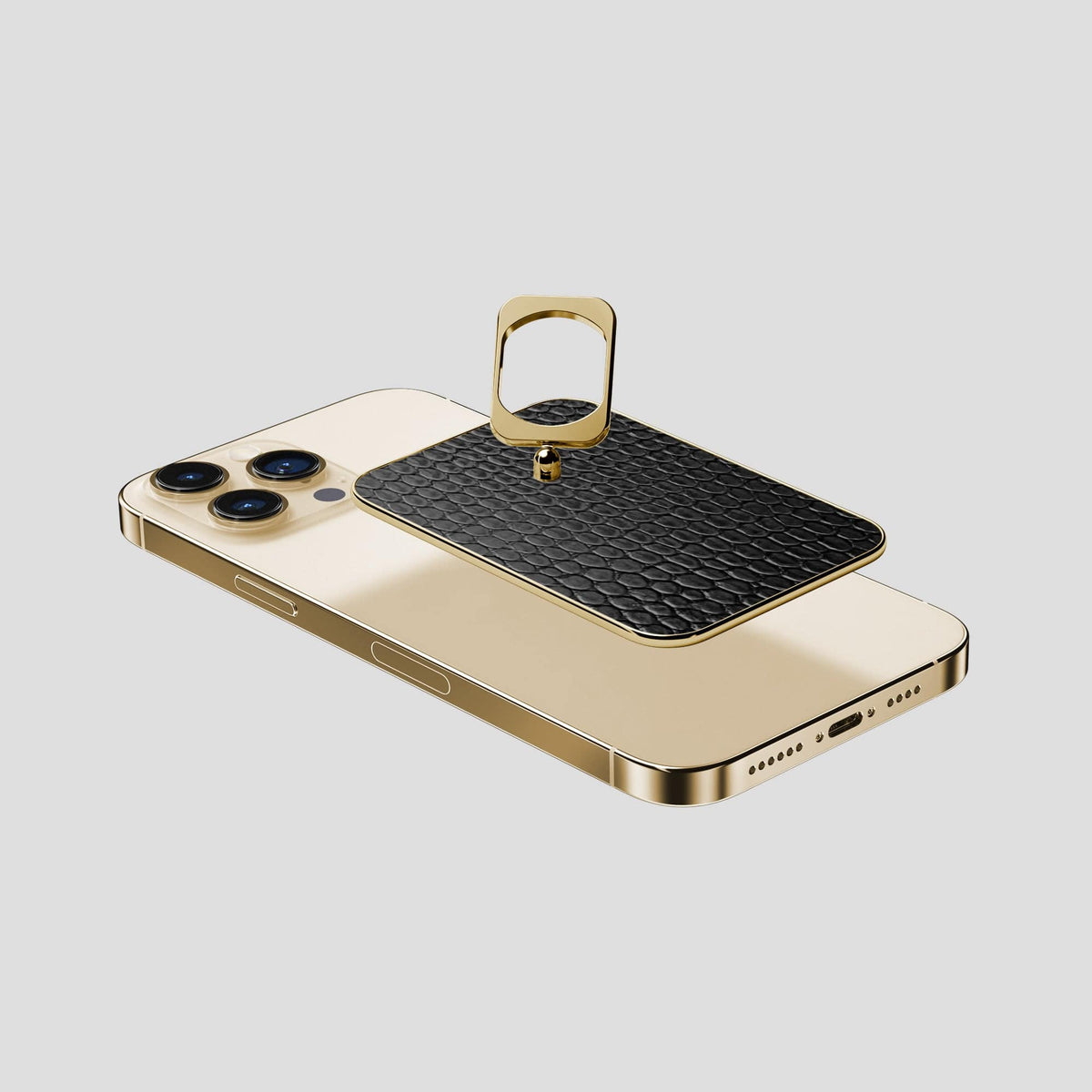 Black iPhone 15 Pro Max MagSafe Ring Lizard with Gold Metal -4 | Black-Gold