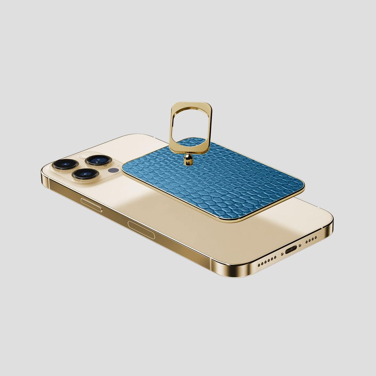 Blue iPhone 15 Pro Max MagSafe Ring Lizard with Gold Metal -4 | Blue-Gold