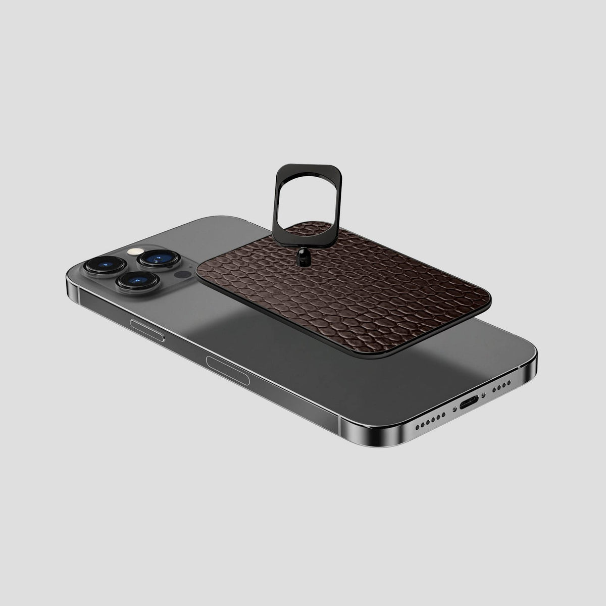 Brown iPhone 14 Pro Max MagSafe Ring Lizard with Black Metal -4 | Brown-Black