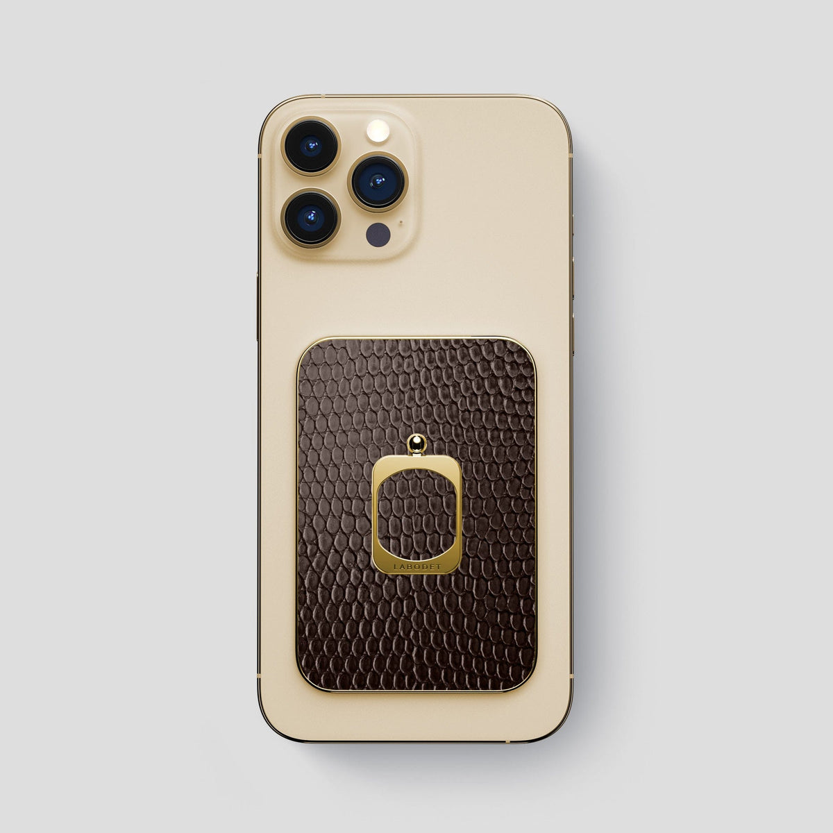 Brown iPhone 15 Pro Max MagSafe Ring Lizard with Gold Metal -1 | Brown-Gold