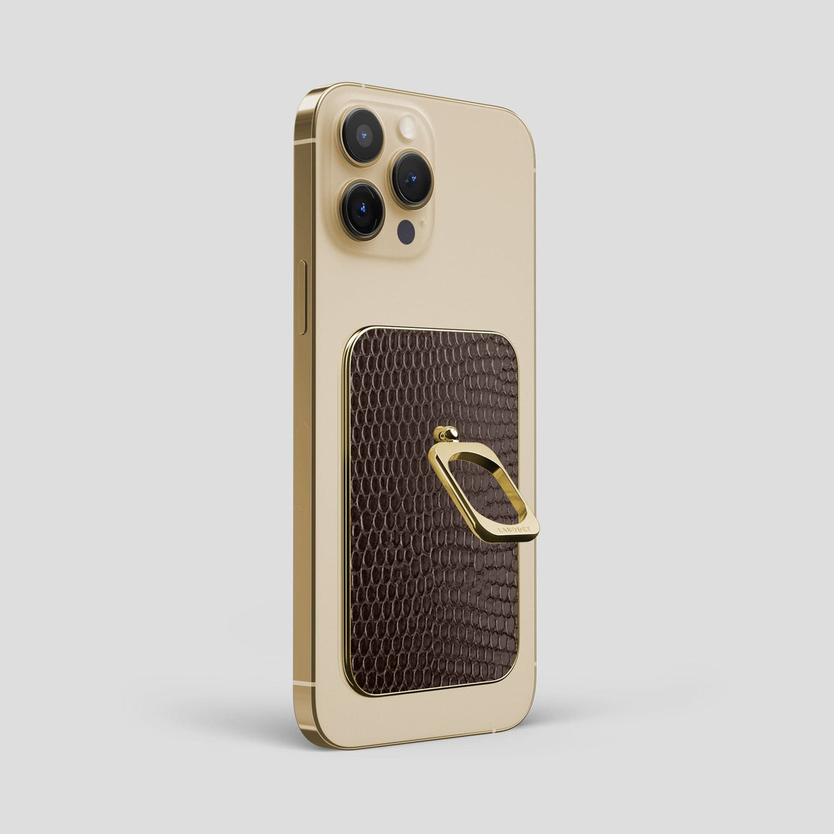 Brown iPhone 14 Pro Max MagSafe Ring Lizard with Gold Metal -2 | Brown-Gold