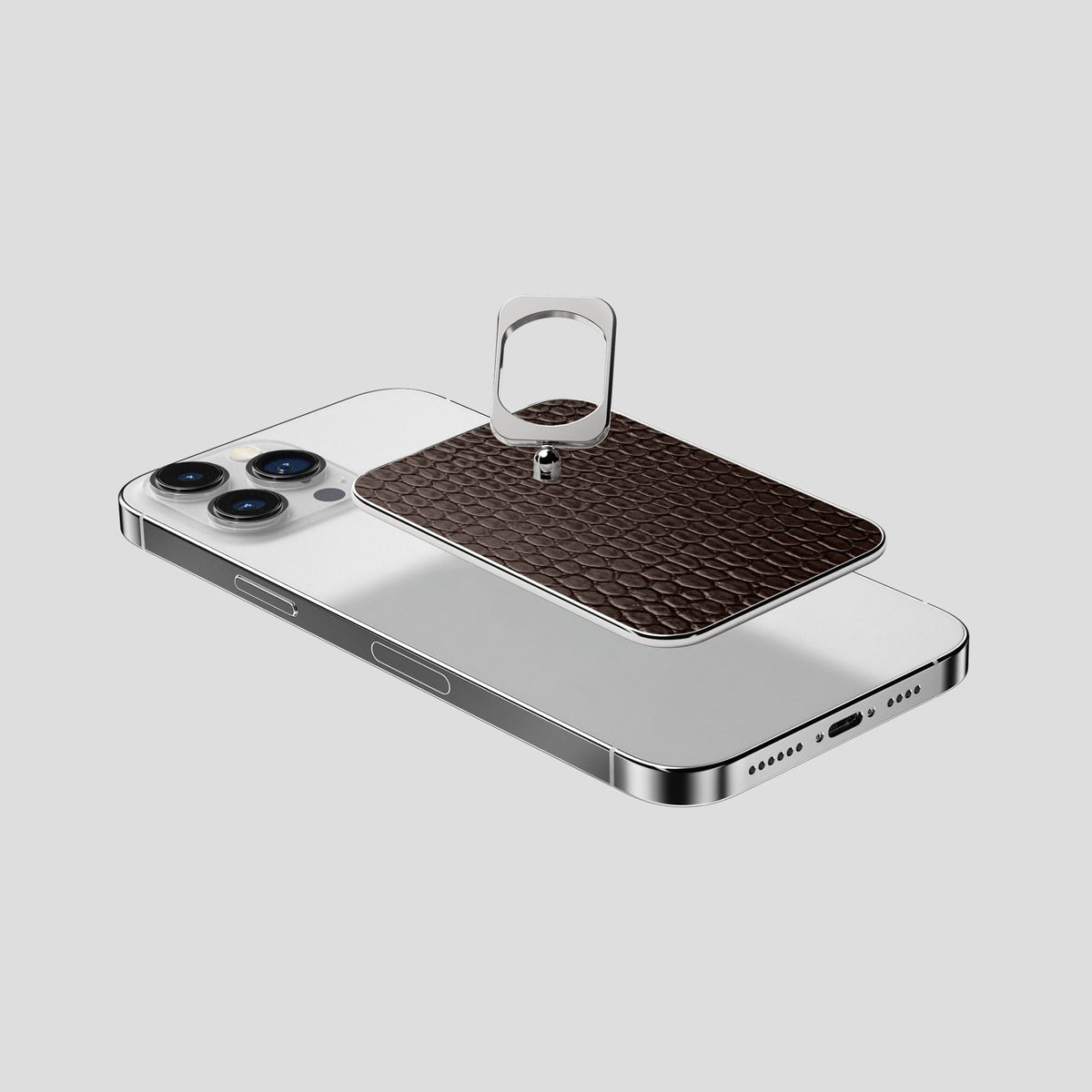 Brown iPhone 15 Pro Max MagSafe Ring Lizard with Steel Metal -4 | Brown-Steel