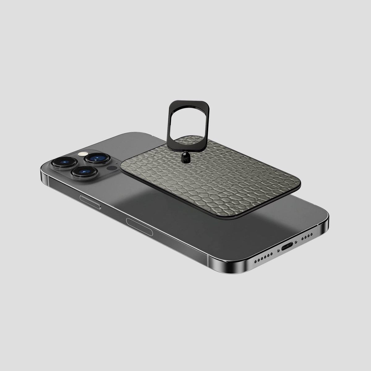 Grey iPhone 15 Pro Max MagSafe Ring Lizard with Black Metal -4 | Grey-Black