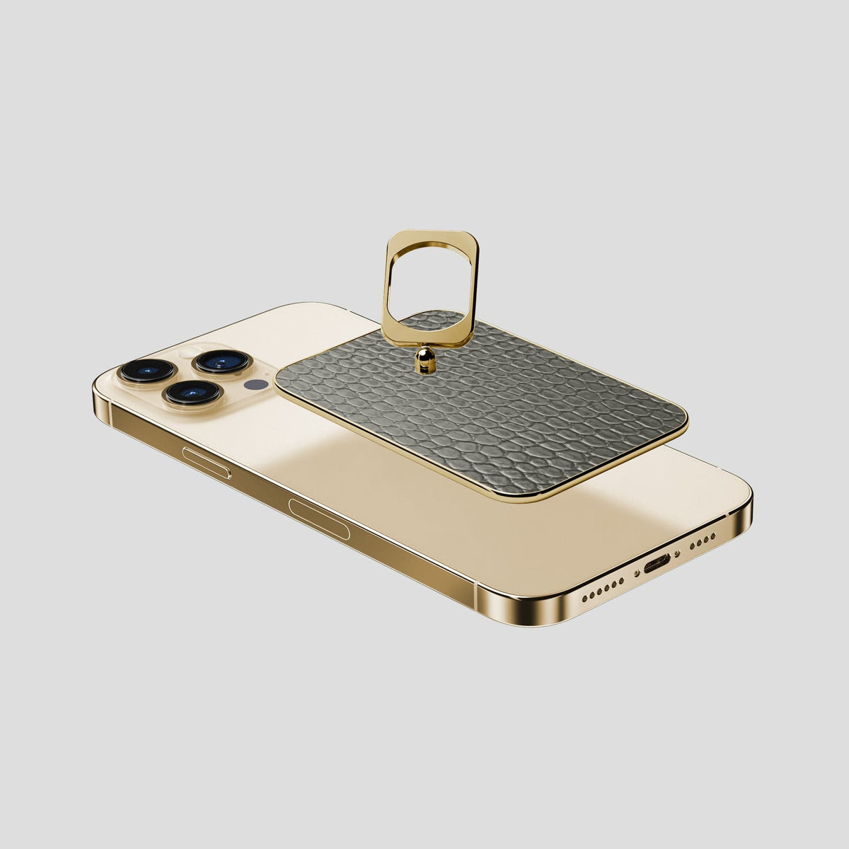 Grey iPhone 15 Pro Max MagSafe Ring Lizard with Gold Metal -4 | Grey-Gold