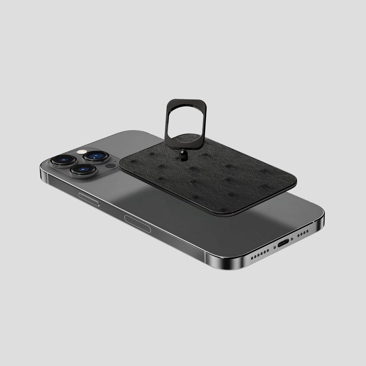 Black iPhone 14 Pro Max MagSafe Ring Ostrich with Black Metal -4 | Black-Black