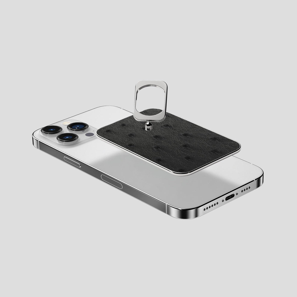 Black iPhone 14 Pro Max MagSafe Ring Ostrich with Steel Metal -4 | Black-Steel