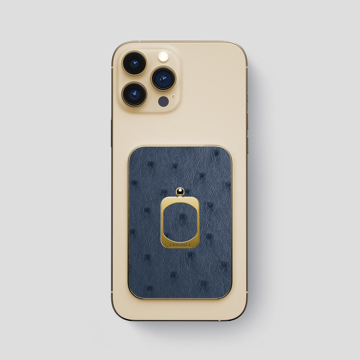 Navy-Blue iPhone 14 Pro Max MagSafe Ring Ostrich with Gold Metal -1 | Navy-Blue-Gold