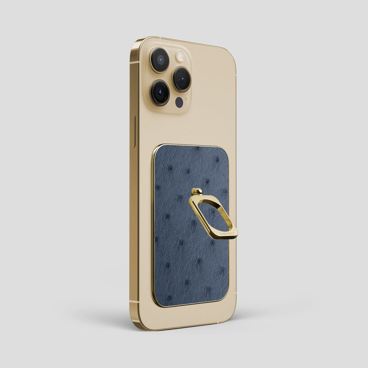 Navy-Blue iPhone 14 Pro Max MagSafe Ring Ostrich with Gold Metal -2 | Navy-Blue-Gold