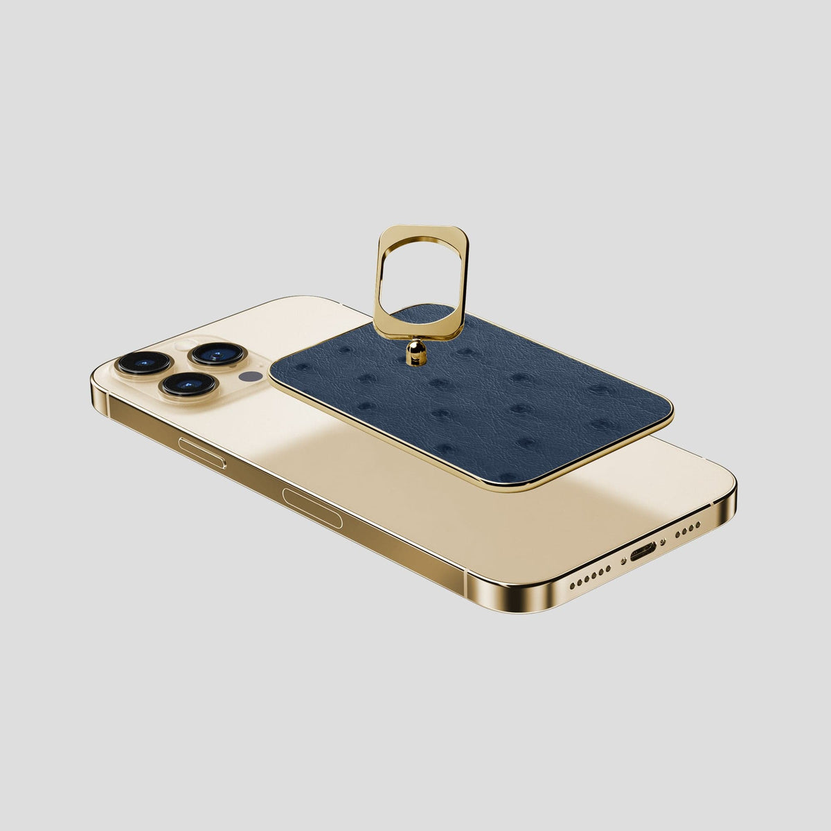 Navy-Blue iPhone 14 Pro Max MagSafe Ring Ostrich with Gold Metal -4 | Navy-Blue-Gold