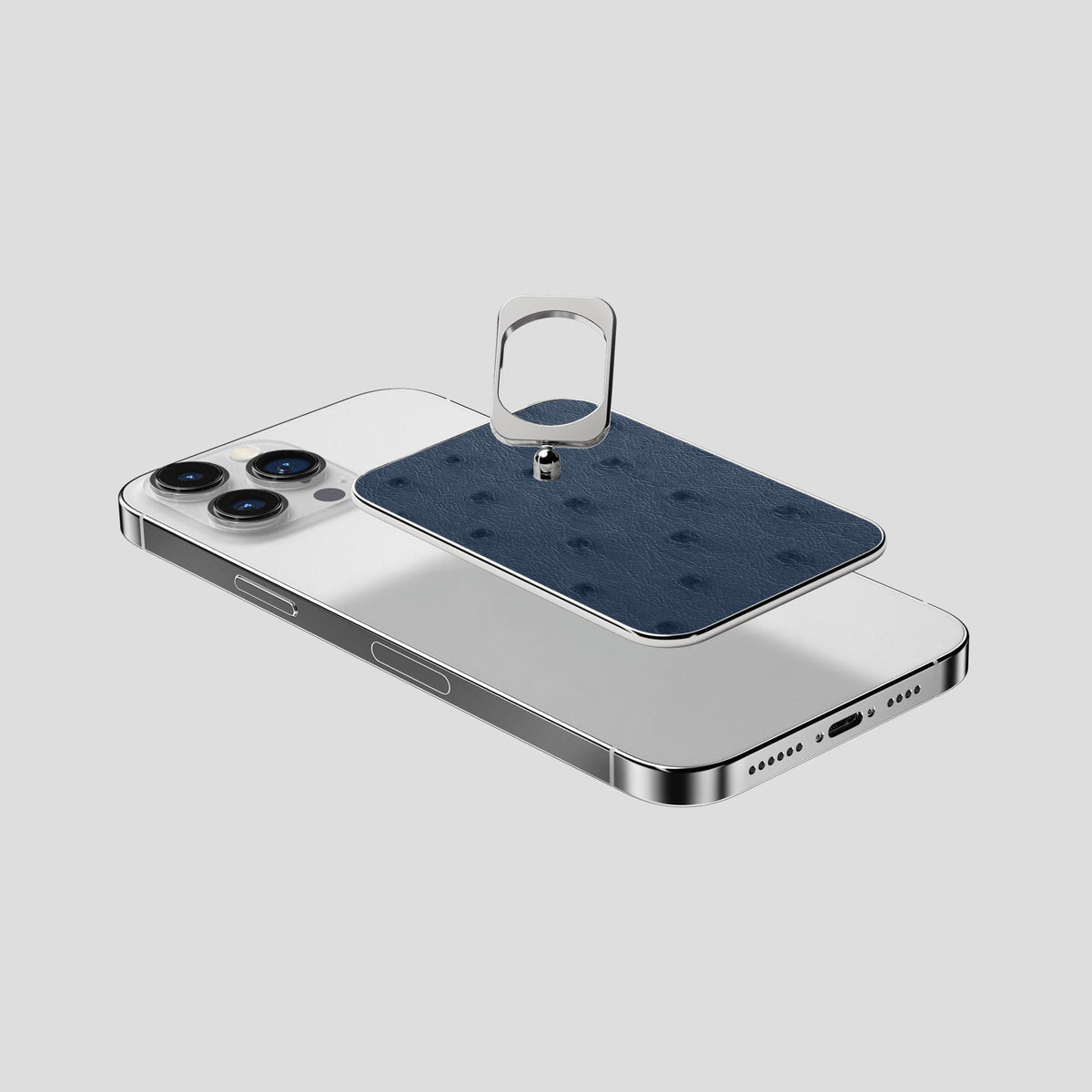 Navy-Blue iPhone 14 Pro Max MagSafe Ring Ostrich with Steel Metal -4 | Navy-Blue-Steel