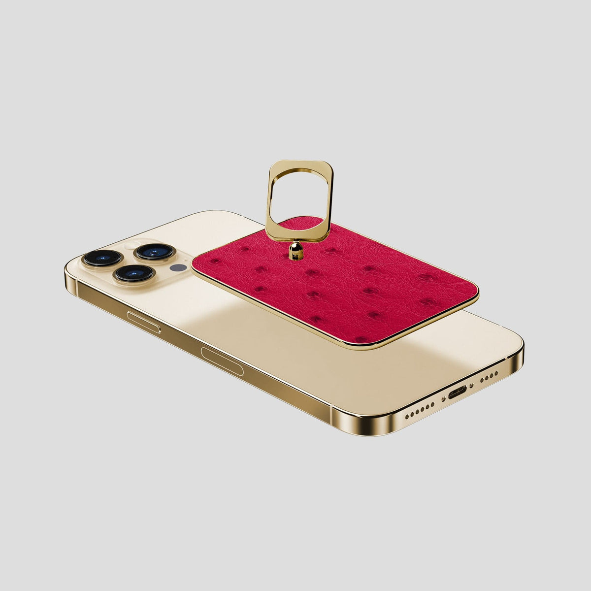 Bordeaux iPhone 14 Pro Max MagSafe Ring Ostrich with Gold Metal -4 | Bordeaux-Gold