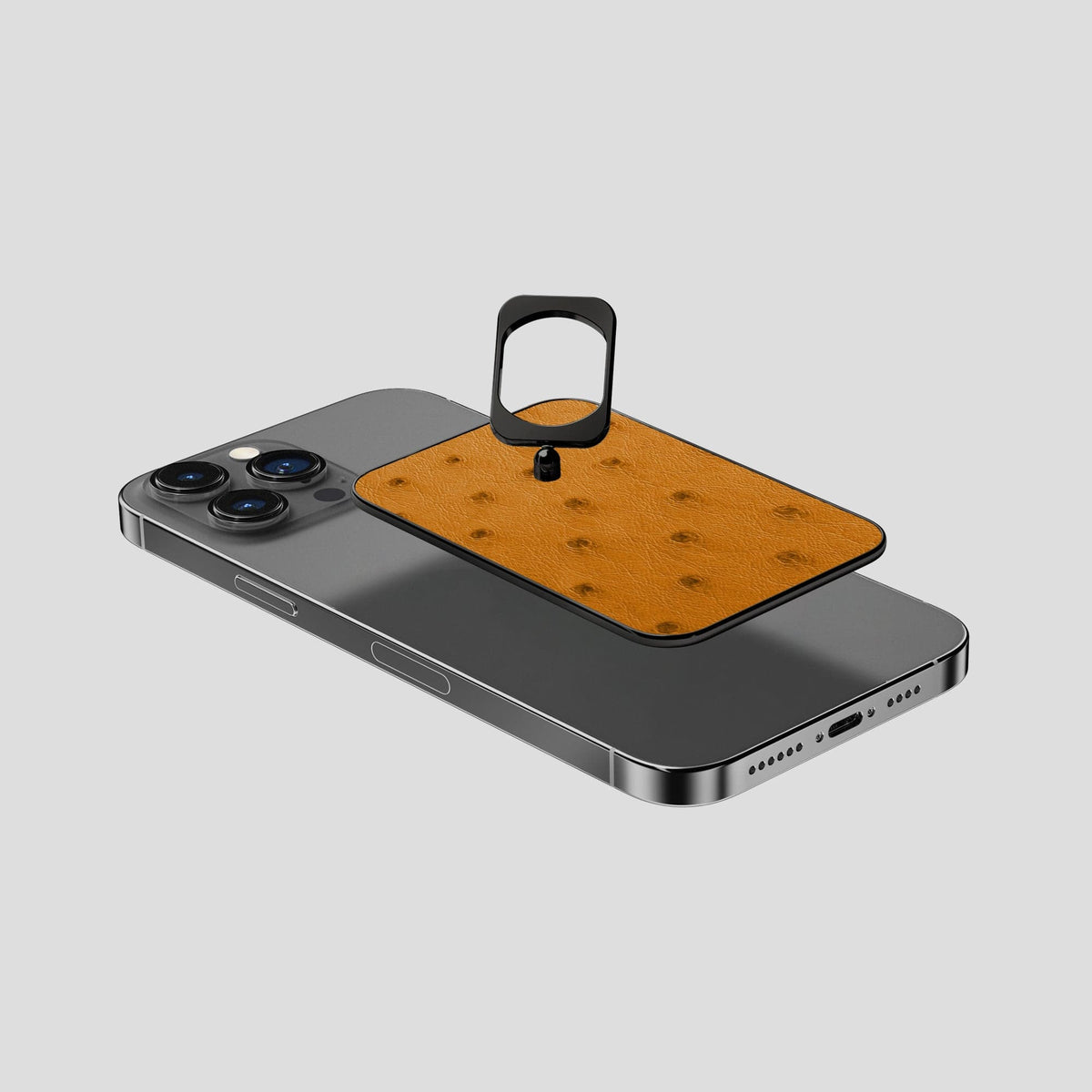 Chestnut iPhone 14 Pro Max MagSafe Ring Ostrich with Black Metal -4 | Chestnut-Black
