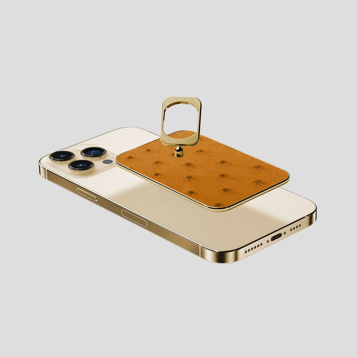 Chestnut iPhone 15 Pro Max MagSafe Ring Ostrich with Gold Metal -4 | Chestnut-Gold