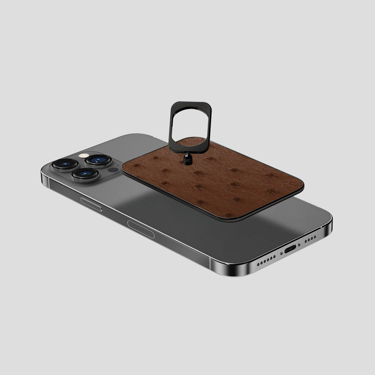 Chocolate iPhone 14 Pro Max MagSafe Ring Ostrich with Black Metal -4 | Chocolate-Black