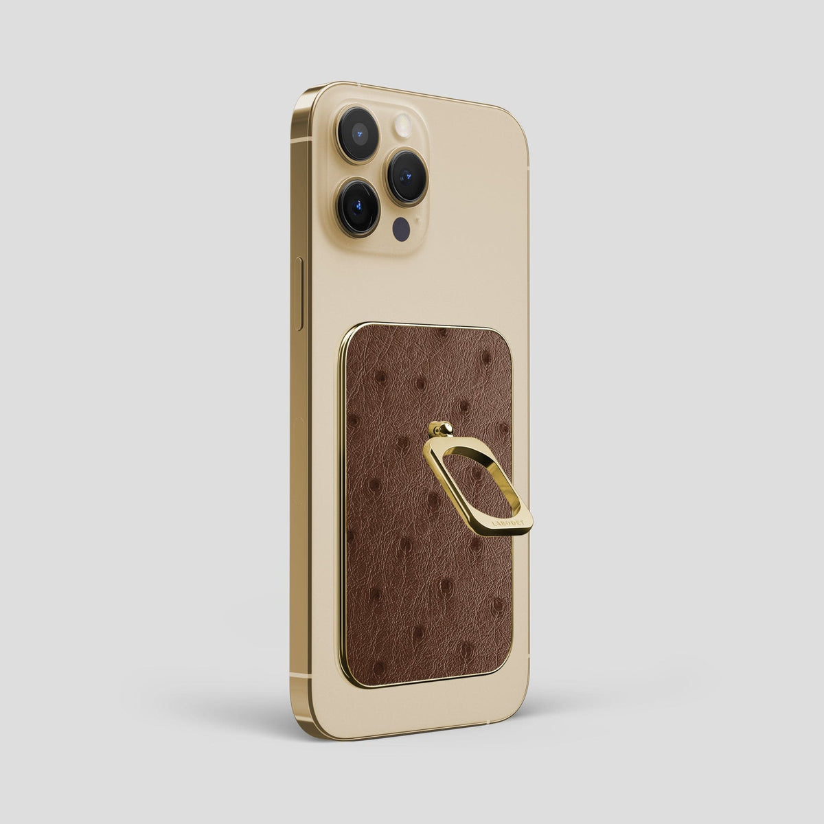 Chocolate iPhone 14 Pro Max MagSafe Ring Ostrich with Gold Metal -2 | Chocolate-Gold