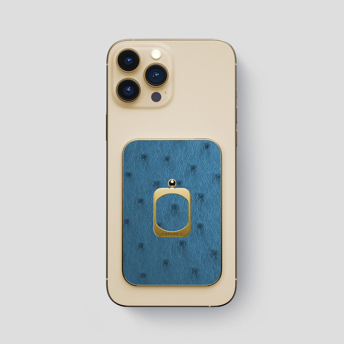 Blue-Jeans iPhone 14 Pro Max MagSafe Ring Ostrich with Gold Metal -1 | Blue-Jeans-Gold