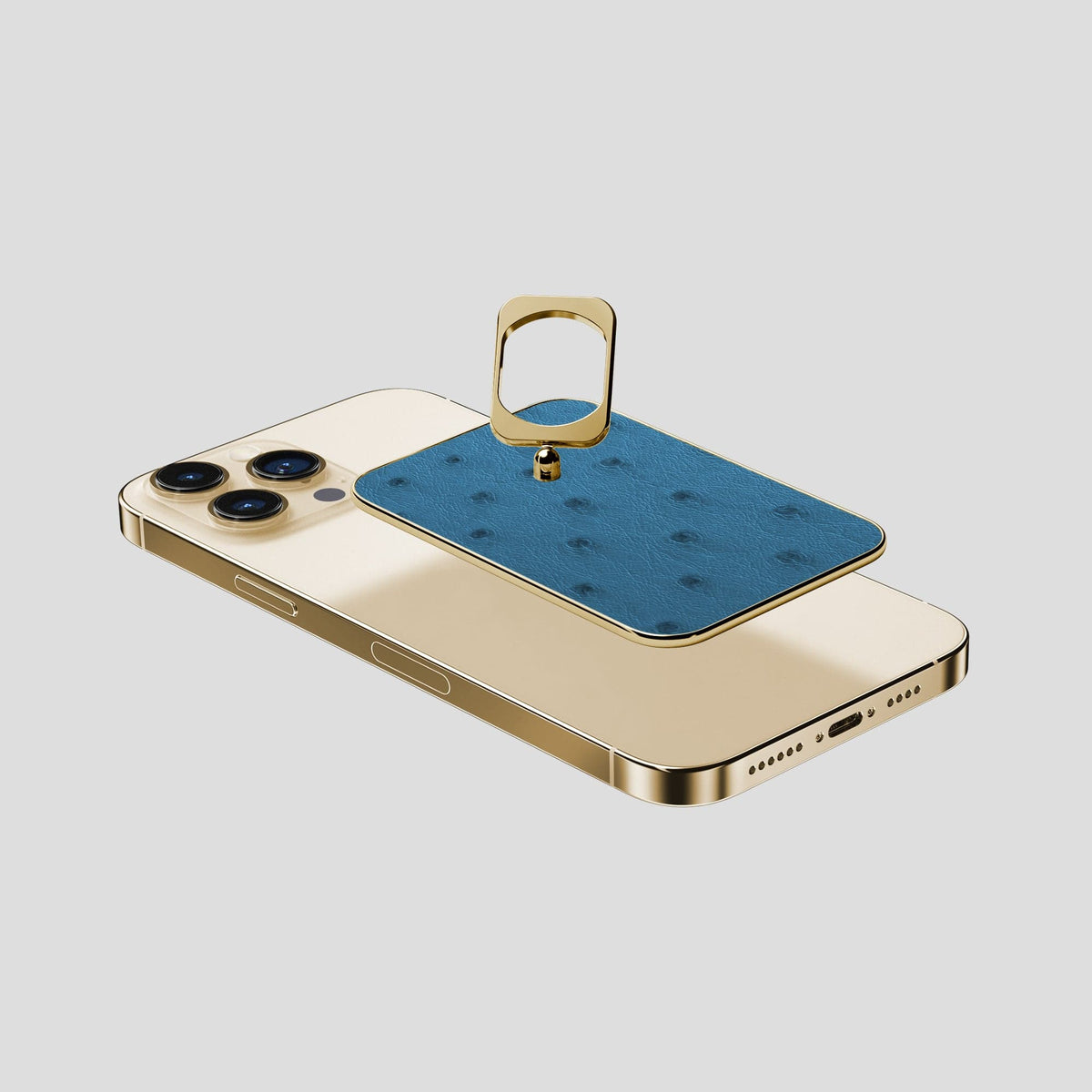 Blue-Jeans iPhone 14 Pro Max MagSafe Ring Ostrich with Gold Metal -4 | Blue-Jeans-Gold