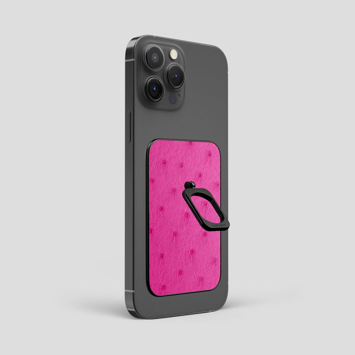 Fuchsia iPhone 14 Pro Max MagSafe Ring Ostrich with Black Metal -2 | Fuchsia-Black
