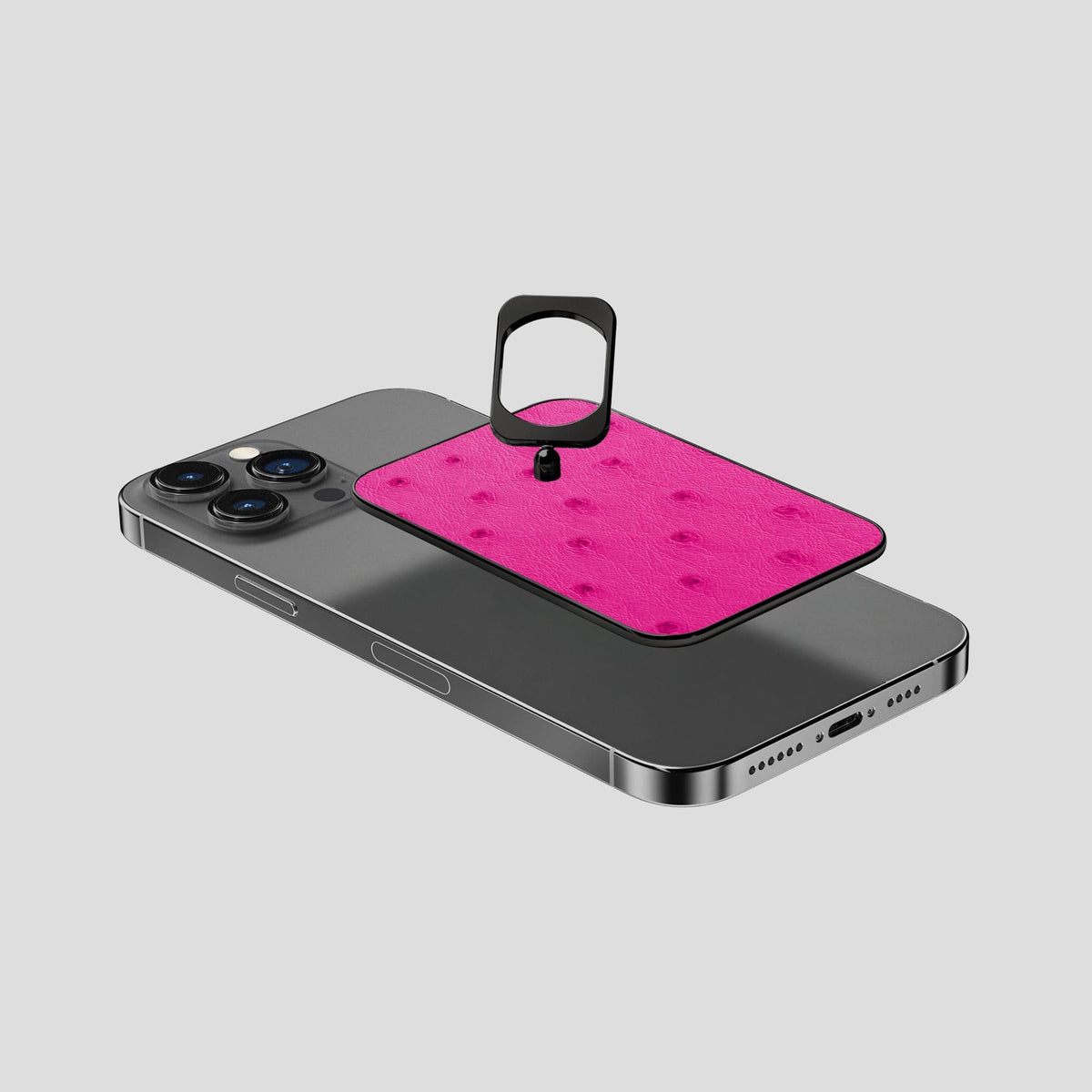 Fuchsia iPhone 15 Pro Max MagSafe Ring Ostrich with Black Metal -4 | Fuchsia-Black