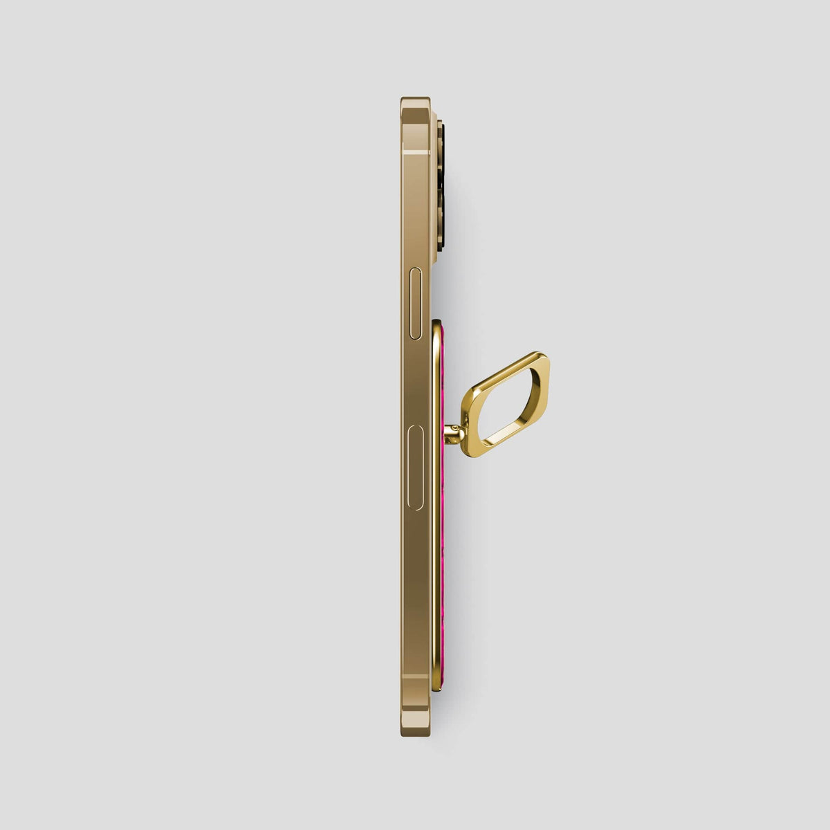 Fuchsia iPhone 14 Pro Max MagSafe Ring Ostrich with Gold Metal -3 | Fuchsia-Gold