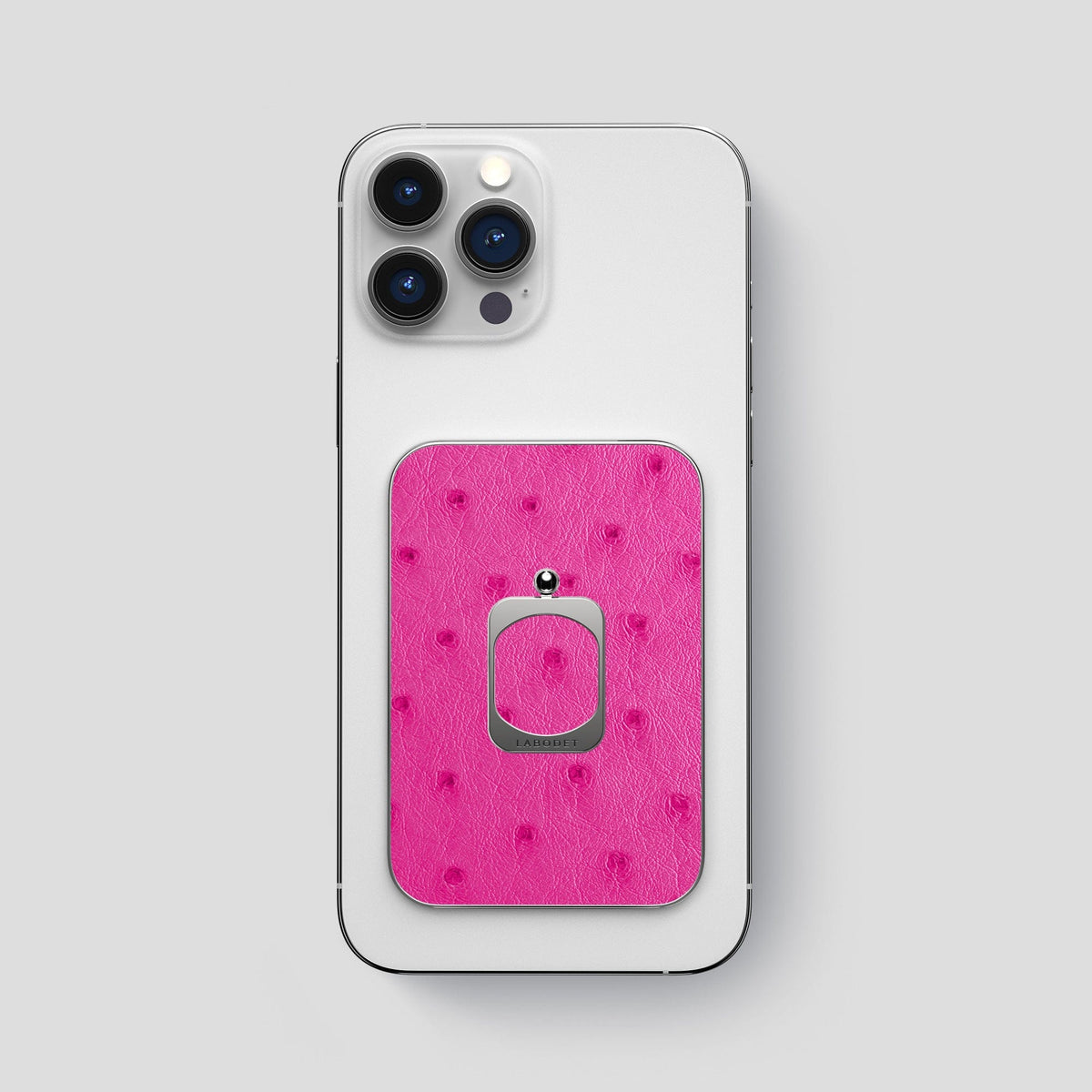Fuchsia iPhone 15 Pro Max MagSafe Ring Ostrich with Steel Metal -1 | Fuchsia-Steel