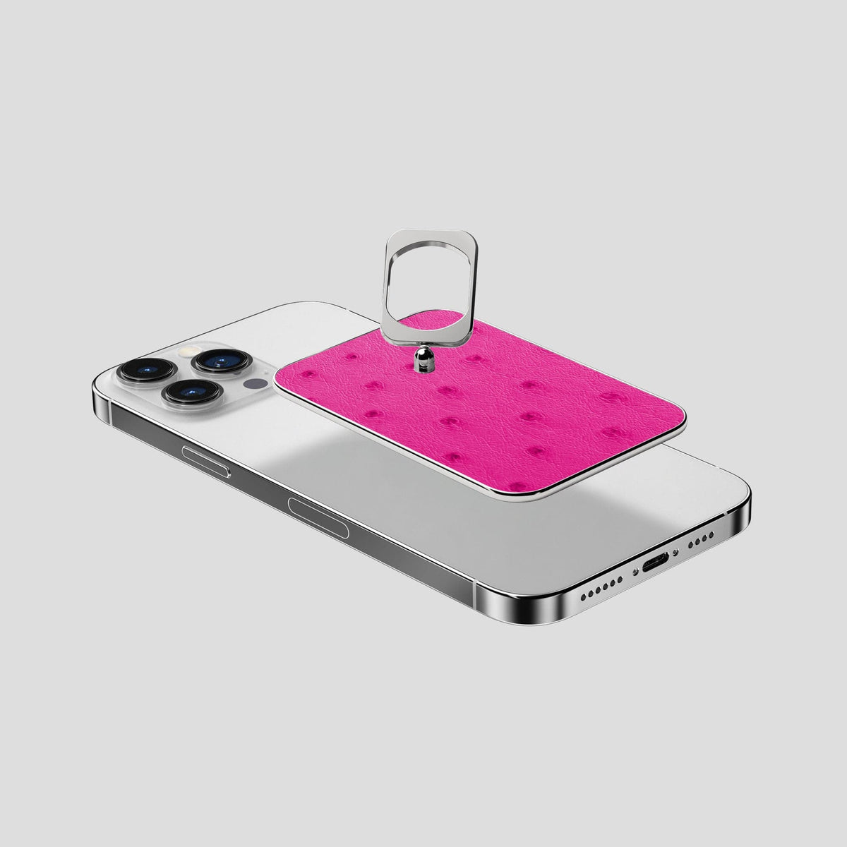 Fuchsia iPhone 14 Pro Max MagSafe Ring Ostrich with Steel Metal -4 | Fuchsia-Steel