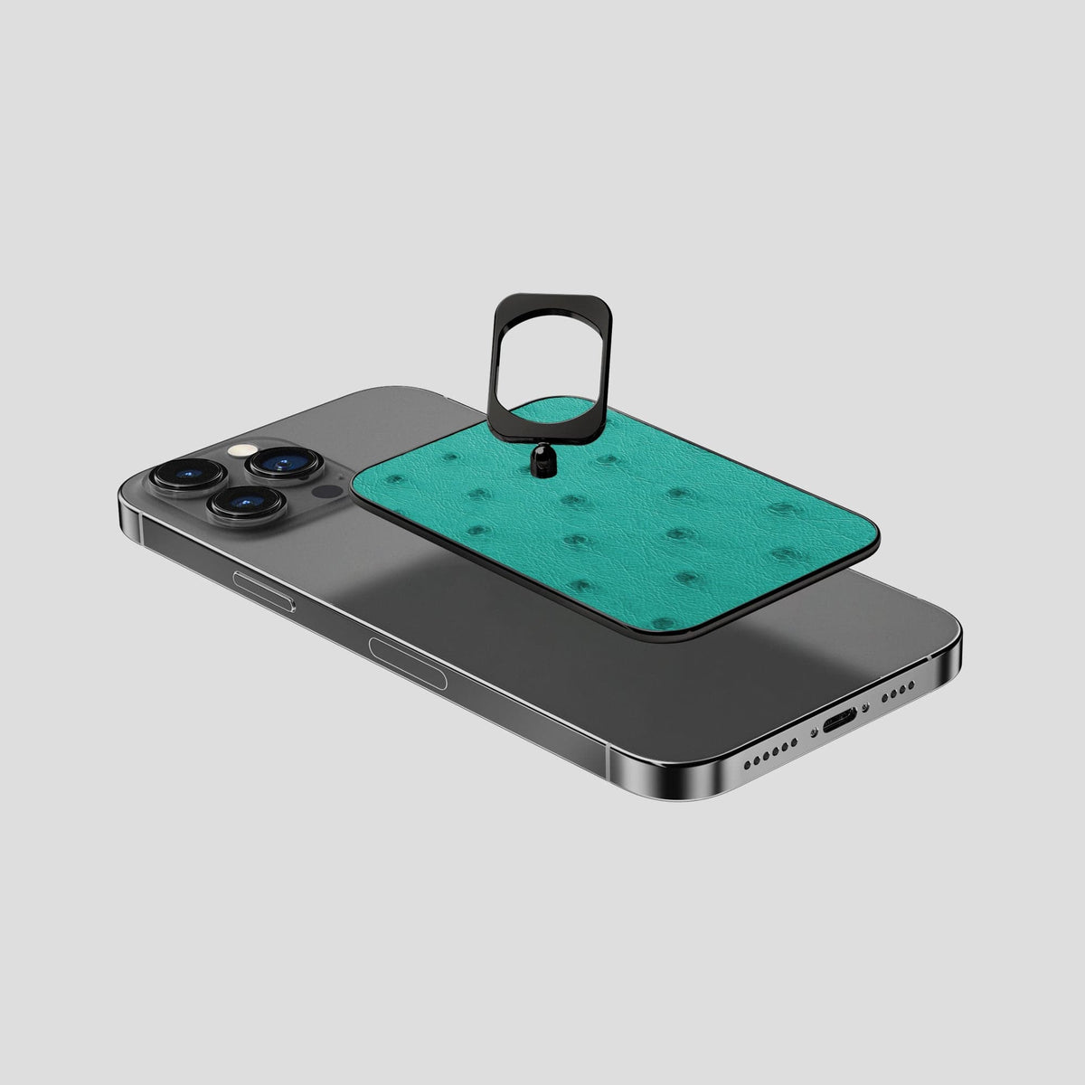Turquoise iPhone 14 Pro Max MagSafe Ring Ostrich with Black Metal -4 | Turquoise-Black