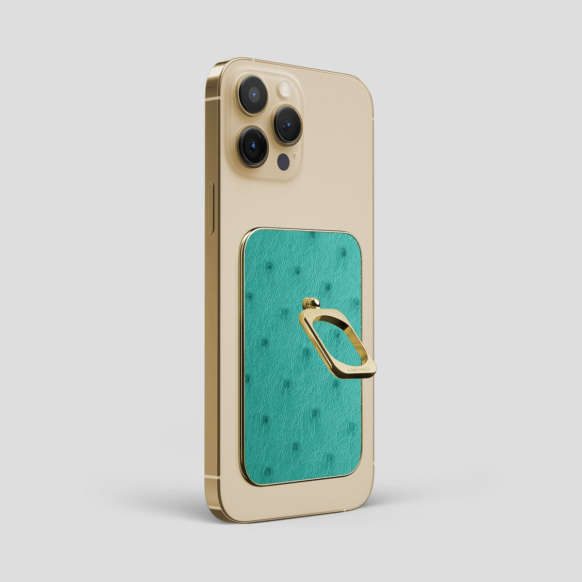 Turquoise iPhone 14 Pro Max MagSafe Ring Ostrich with Gold Metal -2 | Turquoise-Gold