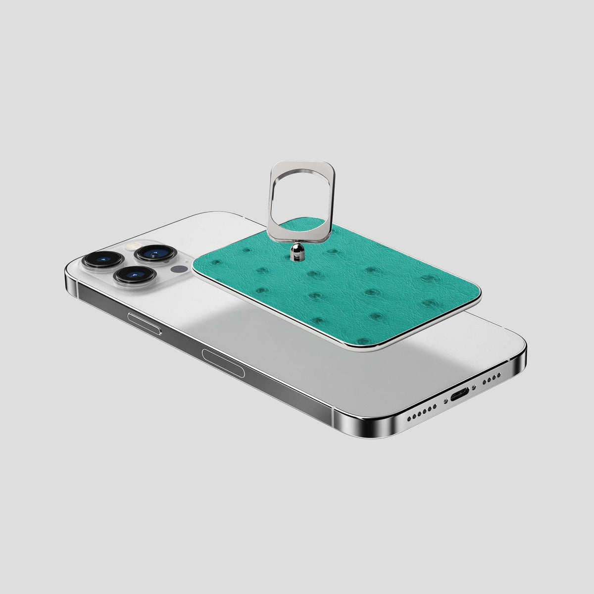 Turquoise iPhone 14 Pro Max MagSafe Ring Ostrich with Steel Metal -4 | Turquoise-Steel