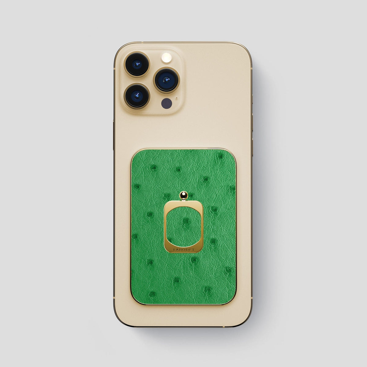 Kentucky Green iPhone 14 Pro Max MagSafe Ring Ostrich with Gold Metal -1 | Kentucky-Green-Gold
