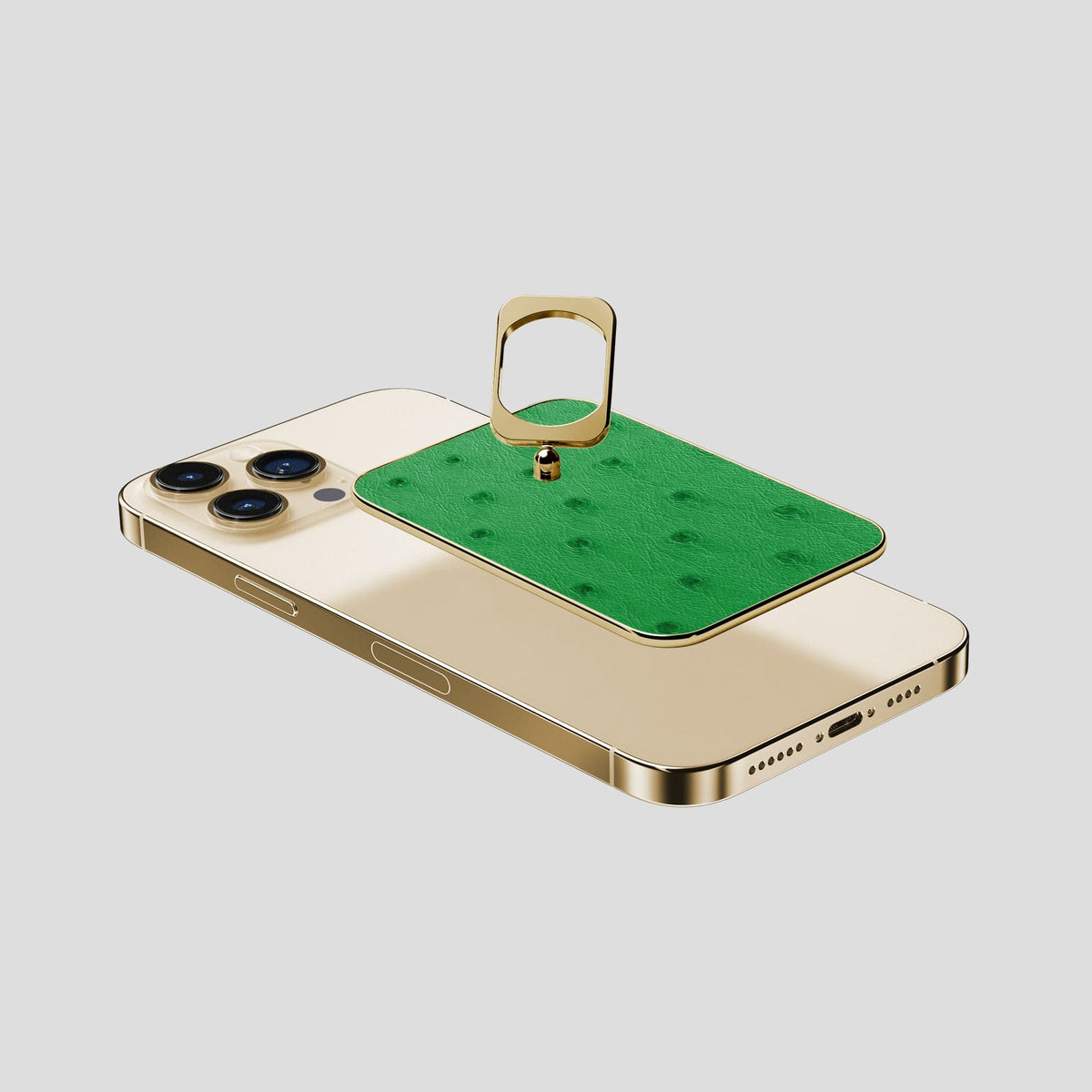 Kentucky Green iPhone 14 Pro Max MagSafe Ring Ostrich with Gold Metal -4 | Kentucky-Green-Gold