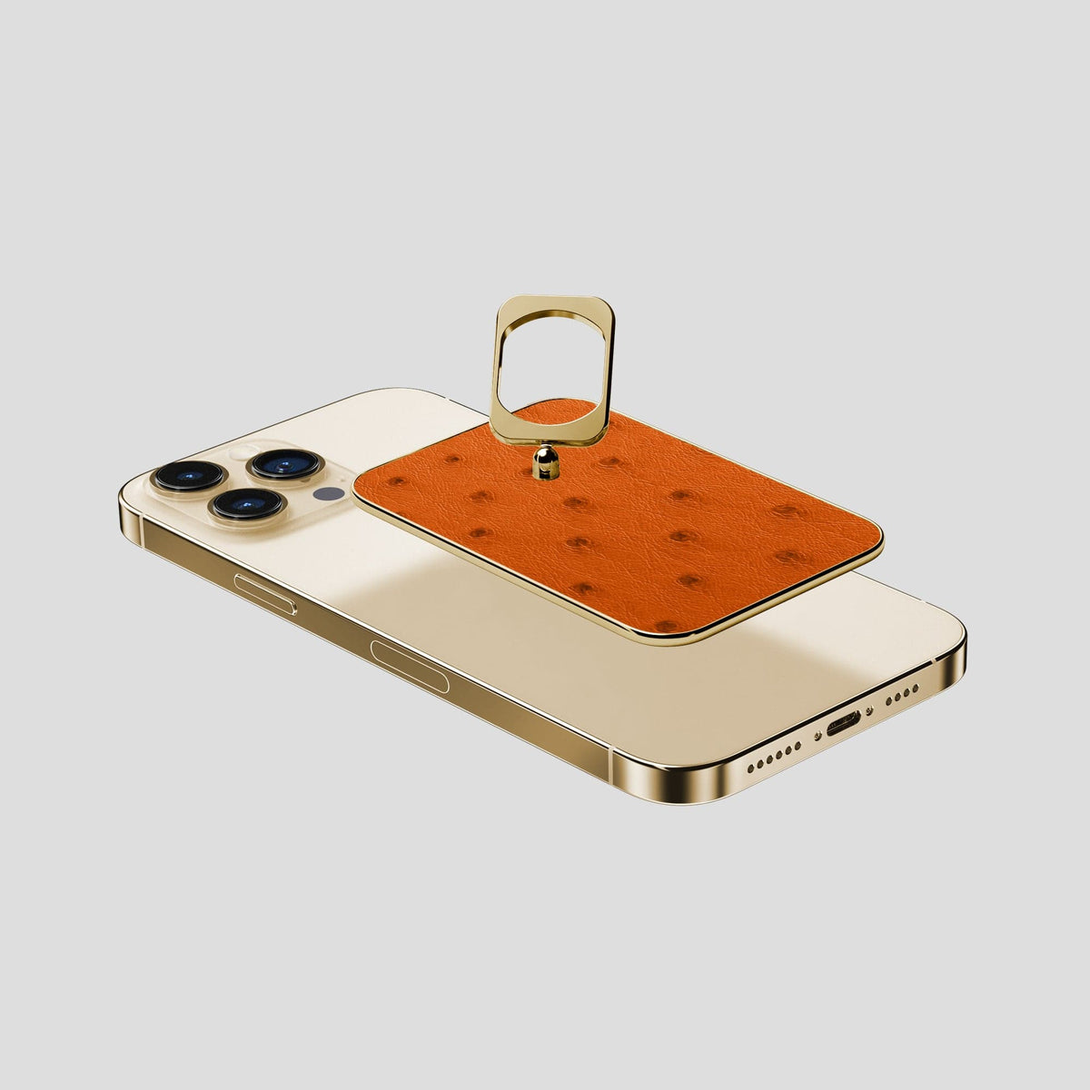 Medium-Brown iPhone 14 Pro Max MagSafe Ring Ostrich with Gold Metal -4 | Medium-Brown-Gold