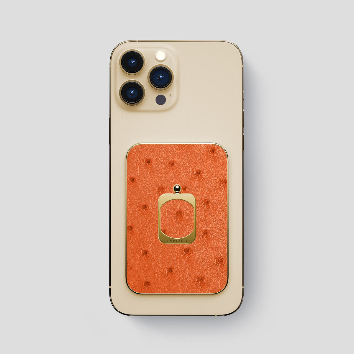 Orange iPhone 15 Pro Max MagSafe Ring Ostrich with Gold Metal -1 | Orange-Gold