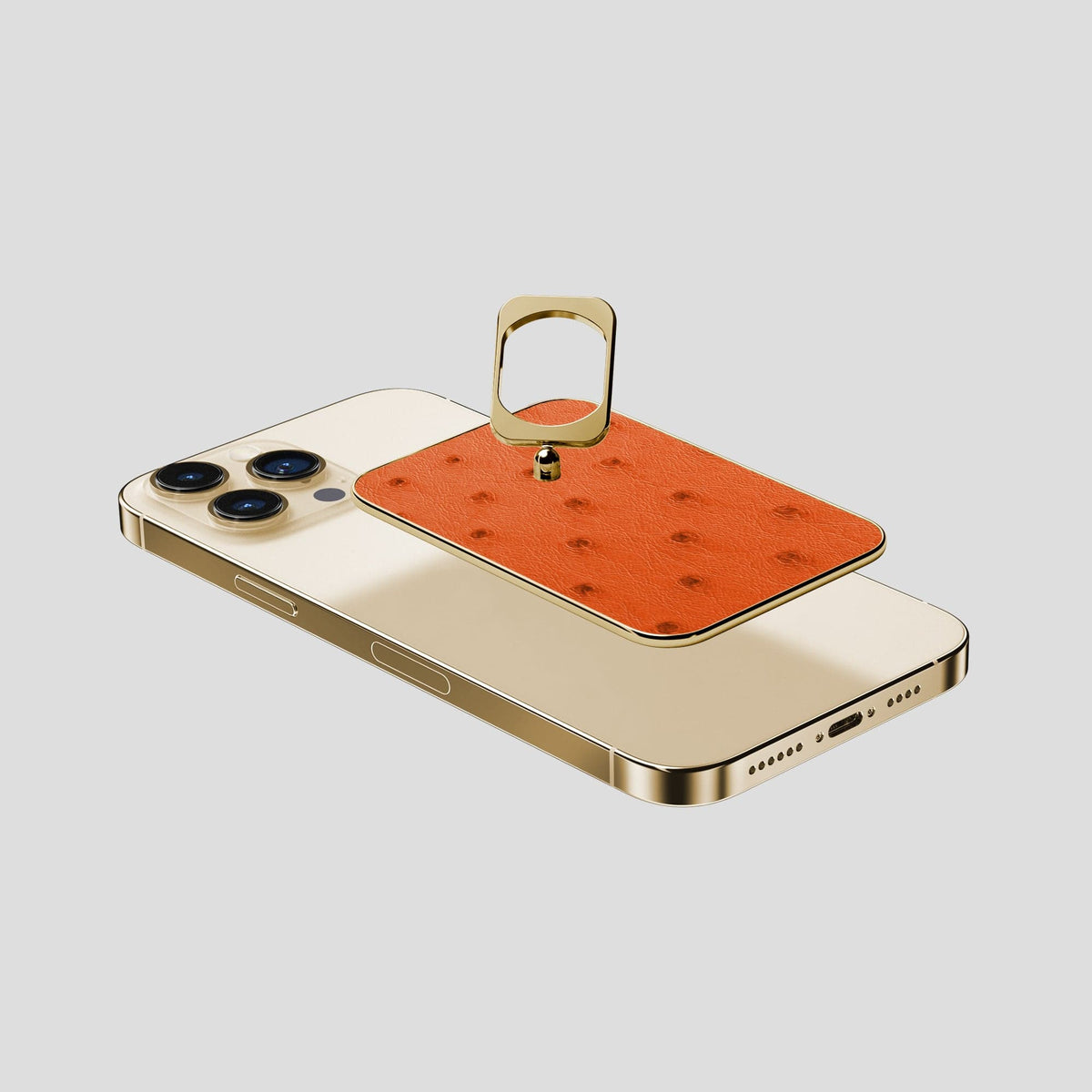 Orange iPhone 15 Pro Max MagSafe Ring Ostrich with Gold Metal -4 | Orange-Gold