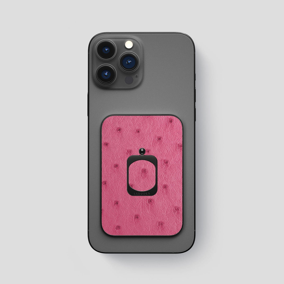 Petal Pink iPhone 14 Pro Max MagSafe Ring Ostrich with Black Metal -1 | Petal-Pink-Black