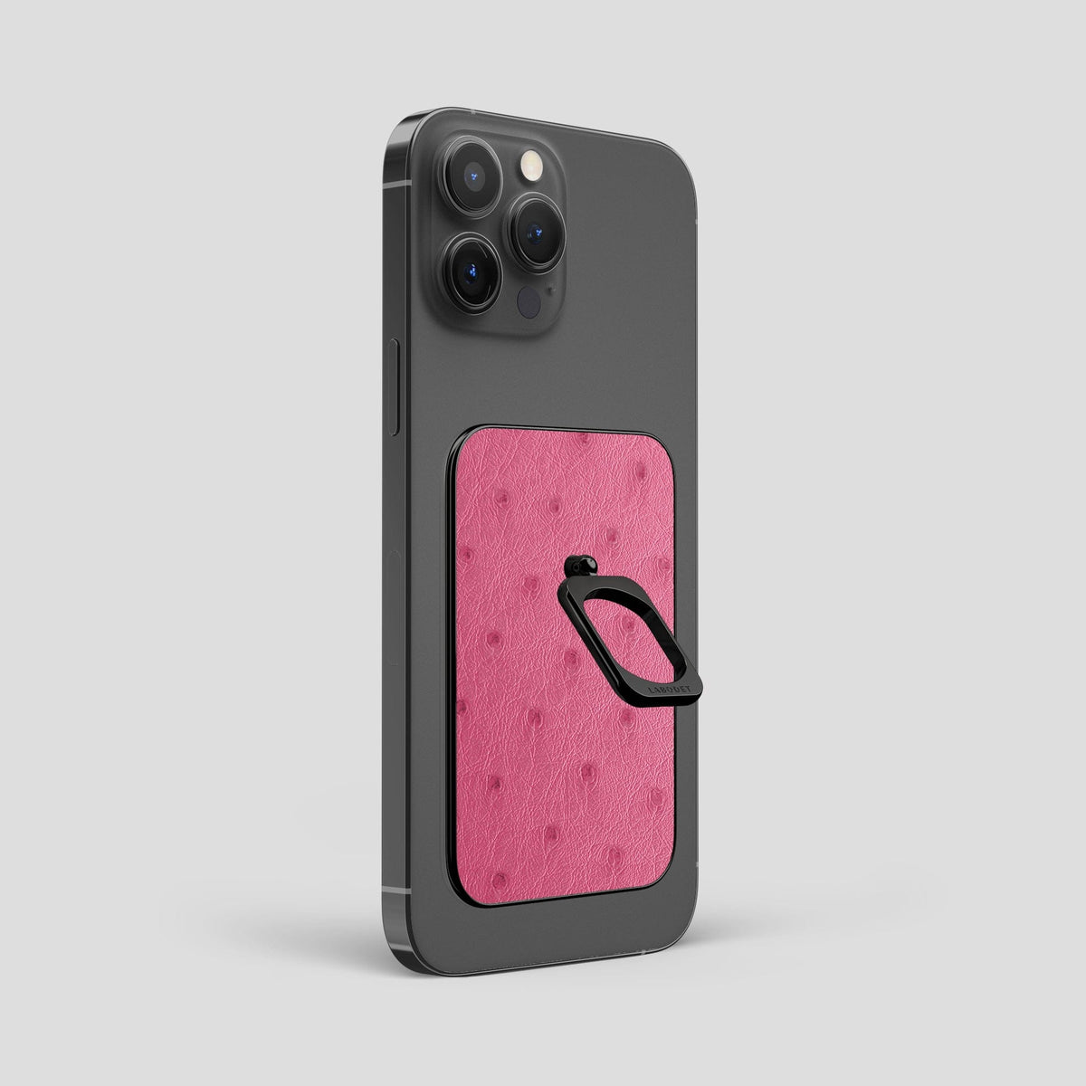 Petal Pink iPhone 15 Pro Max MagSafe Ring Ostrich with Black Metal -2 | Petal-Pink-Black