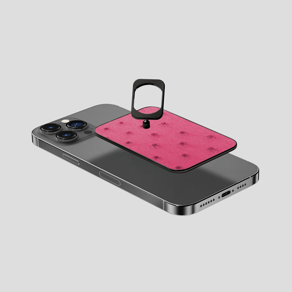 Petal Pink iPhone 15 Pro Max MagSafe Ring Ostrich with Black Metal -4 | Petal-Pink-Black