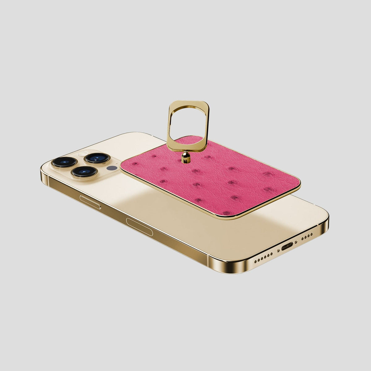 Petal Pink iPhone 14 Pro Max MagSafe Ring Ostrich with Gold Metal -4 | Petal-Pink-Gold