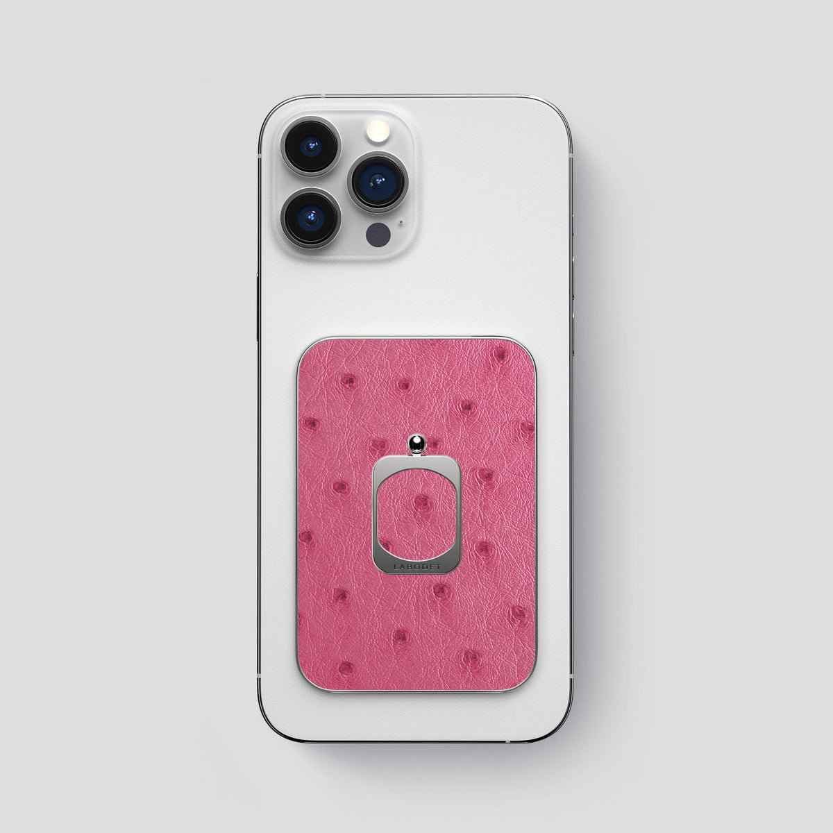 Petal Pink iPhone 15 Pro Max MagSafe Ring Ostrich with Steel Metal -1 | Petal-Pink-Steel