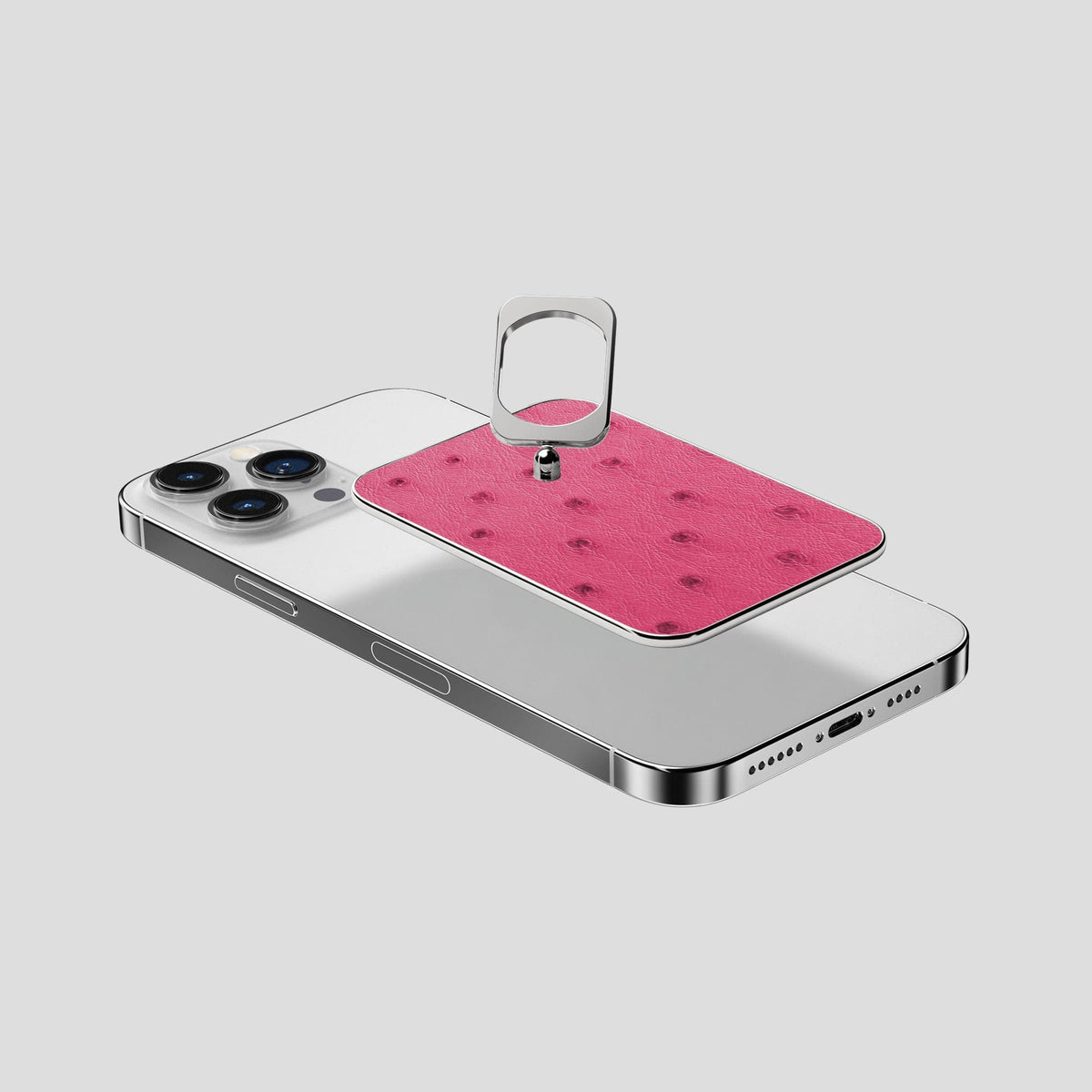 Petal Pink iPhone 15 Pro Max MagSafe Ring Ostrich with Steel Metal -4 | Petal-Pink-Steel