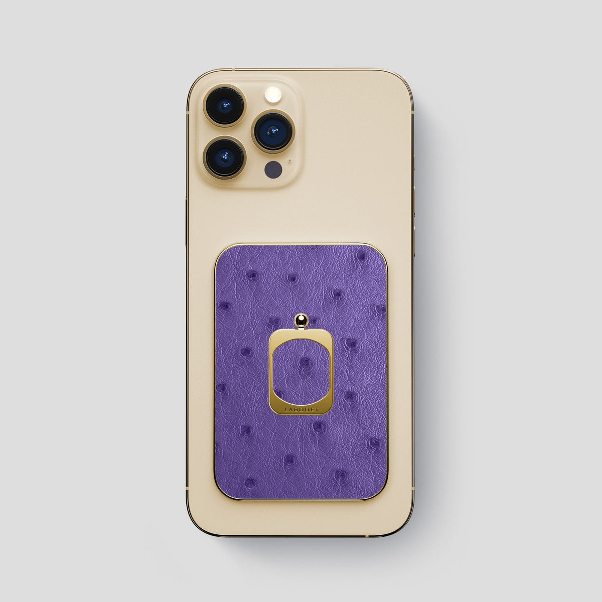Purple iPhone 14 Pro Max MagSafe Ring Ostrich with Gold Metal -1 | Purple-Gold