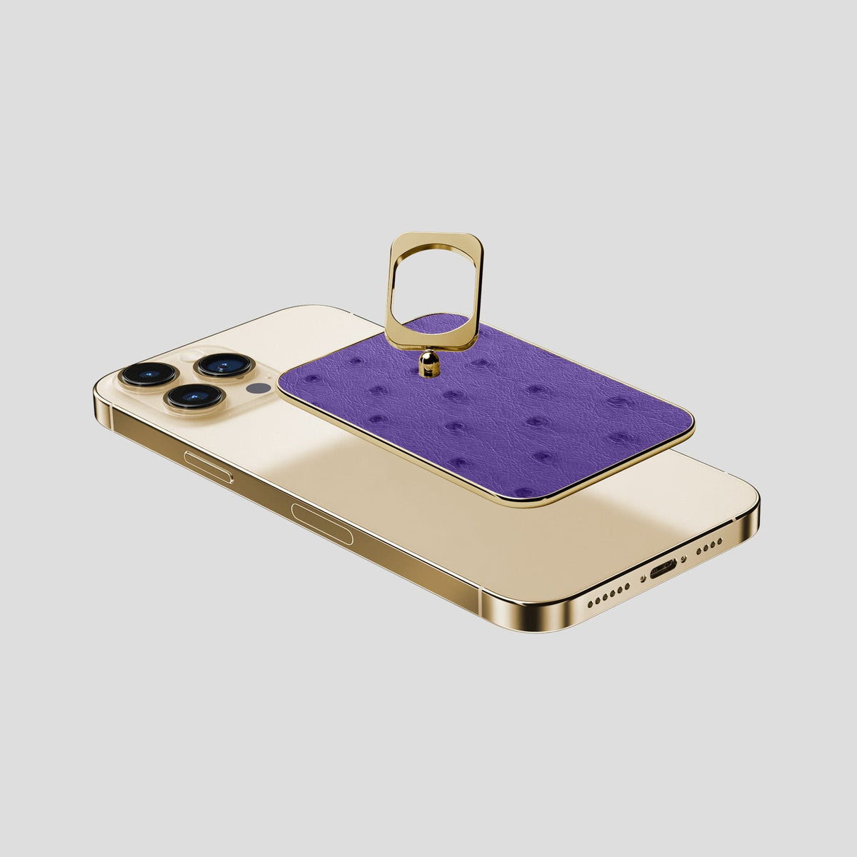 Purple iPhone 14 Pro Max MagSafe Ring Ostrich with Gold Metal -4 | Purple-Gold